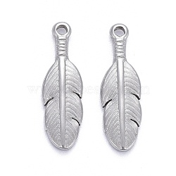 304 Stainless Steel Pendants, Leaf, Stainless Steel Color, 17x5x2mm, Hole: 1mm(STAS-K213-05P)