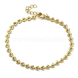 304 Stainless Steel Heart Link Chain Bracelets for Women, Real 18K Gold Plated, 7-1/8 inch(18cm)(BJEW-G712-01G)