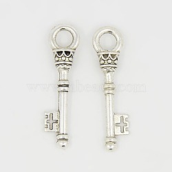 Tibetan Style Alloy Pendants, Lead Free and Cadmium Free, Antique Silver, Skeleton Key Pendants, 36x9x6mm, Hole: 5mm(TIBEP-EA10909YKG-AS-LF)