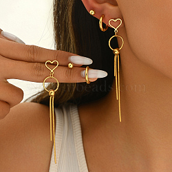 Stainless Steel Ring Tassel Earrings Sets, Golden, 90x11mm(OV1980-3)