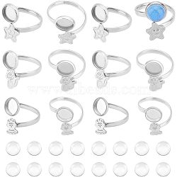 Unicraftale DIY Flat Round Blank Dome Cuff Ring Making Kit, Including Cat & Star & Human 304 Stainless Steel Open Ring Settings, Glass Cabochons, Stainless Steel Color, 38Pcs/box(STAS-UN0039-46)