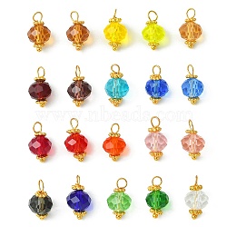 20Pcs 20 Color Glass Charms, with Golden Brass Loops, Faceted Bicone, Mixed Color, 13x7.5mm, Hole: 2.5mm, 1Pc/color(PALLOY-JF02222)