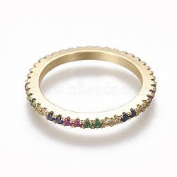 Cubic Zirconia Rings, with Brass Findings, Real 18K Gold Plated, US Size 7 1/4(17.5mm)(RJEW-P074-16G-01)