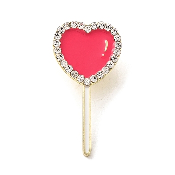 Cute Hot Pink Lollipop Enamel Pins, Zinc Alloy Brooches for Backpack Clothes, Golden, Heart, 35x17.5mm