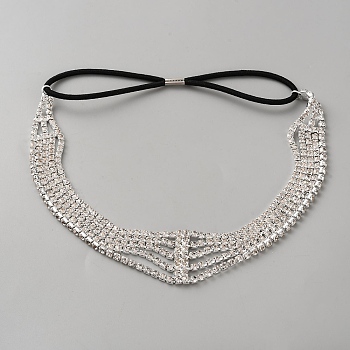 Iron with Rhinestone Elastic Headband, Silver, 31x230x4mm