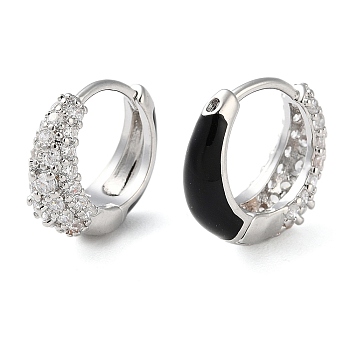 Brass Micro Pave Clear Cubic Zirconia Hoop Earrings for Women, Black, Platinum, 13.5x15x5.5mm