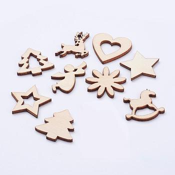 Wood Cabochons, Laser Cut Wood Shapes, Mixed Shapes, Antique White, 23~29x18.5~26x2~2.5mm