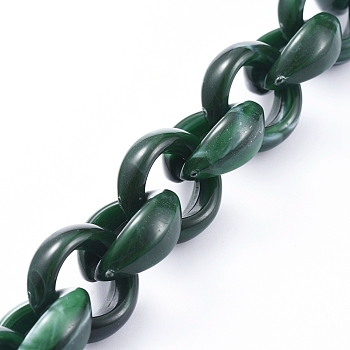 Handmade Acrylic Rolo Chains, Belcher Chain, Imitation Gemstone Style, Dark Green, Links: 20x18x8mm, about 39.37 inch(1m)/strand