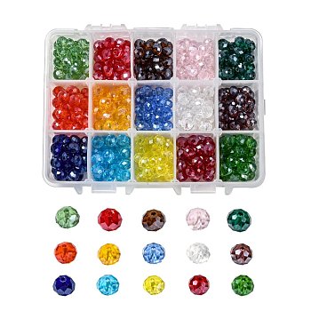 Electroplate Glass Beads, Pearl Luster Plated, Faceted, Rondelle, Mixed Color, 8x6mm, Hole: 1mm, 15 colors, 30pcs/color, 450pcs