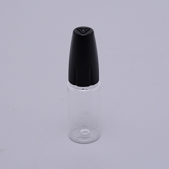 PET Refillable Dropper Bottle, with Stainless Steel Pin, Column, Black, 20x74mm, Stainless Steel Pin: 1mm, inner size: 0.8mm, Capacity: 10ml(0.34 fl. oz)