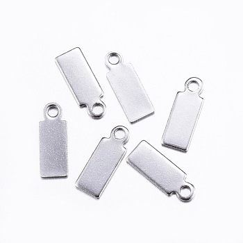 304 Stainless Steel Pendant End Piece, Stamping Blank Tag Charms, Rectangle, Stainless Steel Color, 11x4mm, Hole: 1.5mm