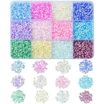 12300pcs 12 Colors Imitation Cat Eye Glass Round Bugle Beads, Tube, Mixed Color, 2x1.8mm, Hole: 0.7mm, 10g/color