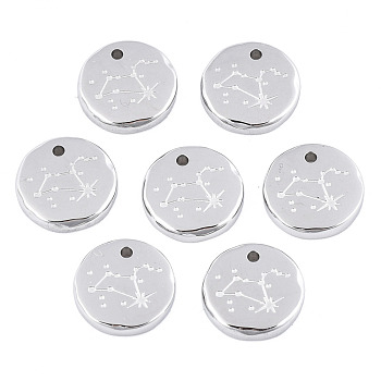 316 Surgical Stainless Steel Charms, Flat Round with Constellation, Stainless Steel Color, Leo, 10x2mm, Hole: 1mm
