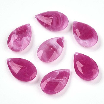 Two Tone Opaque Acrylic Beads, Teardrop, Faceted, Camellia, 25.5x16x6.5mm, Hole: 1.5mm, about: 342pcs/500g