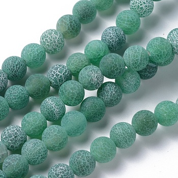 Natural Crackle Agate Beads Strands, Dyed, Round, Grade A, Green, 8mm, Hole: 1mm, about 50pcs/strand, 14 inch