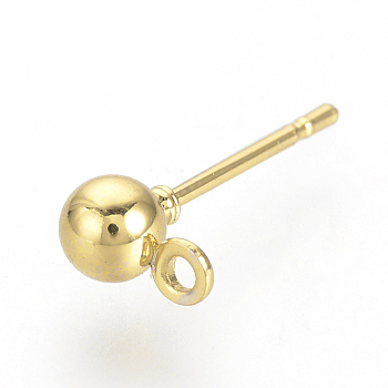 Iron Ball Stud Earring Findings, with Loop, Nickel Free, Golden, 6.5x4mm, Hole: 1mm, Pin: 0.8mm