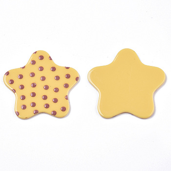 Opaque Printed Acrylic Cabochons, Star, Gold, 43x44x2~3mm