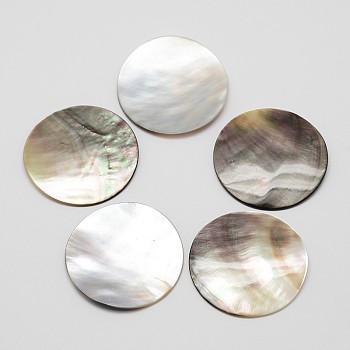 Flat Round Black Lip Shell Cabochons, Mixed Color, 36x2mm