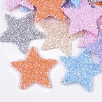 Non Woven Fabric Costume Accessories, with Plastic and Resin Rhinestones, Hair Findings Accessories, Star, Imitation Candy Food Style, Mixed Color, 46.5x48~49.5x3.5mm