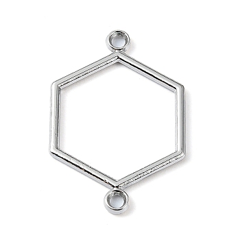 Rack Plating Alloy Links Connector Charms, Hexagon, Platinum, 25x16.5x1.5mm, Hole: 1.5mm