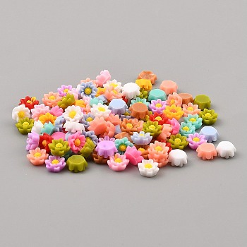 Opaque Resin Cabochons, Flower, Mixed Color, 6x5.5x2.5mm, about 100pcs/bag