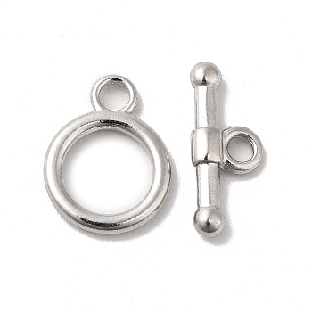 304 Stainless Steel Toggle Clasps, Ring, Stainless Steel Color, Ring: 15.5x12x2mm, Hole: 2mm, Bar: 17x7x3mm, Hole: 2.5mm