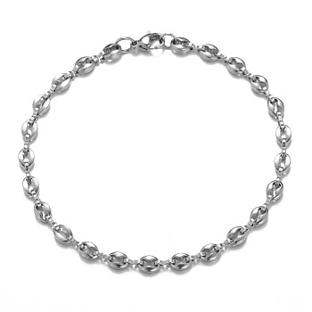 304 Stainless Steel Coffee Bean Chain Bracelets for Men Women, Stainless Steel Color, 8-1/2 inch(21.5cm)