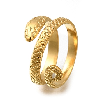 304 Stainless Steel Snake Wrap Open Cuff Ring for Women, Real 18K Gold Plated, Inner Diameter: 17mm