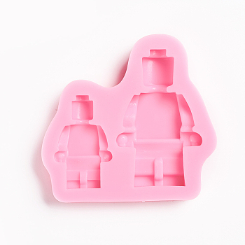 Food Grade Silicone Statue Molds, Fondant Molds, For DIY Cake Decoration, Chocolate, Candy, Portrait Sculpture UV Resin & Epoxy Resin Jewelry Making, Robot, Pink, 103x109x6mm, Robot: 57x36mm and 84x54mm