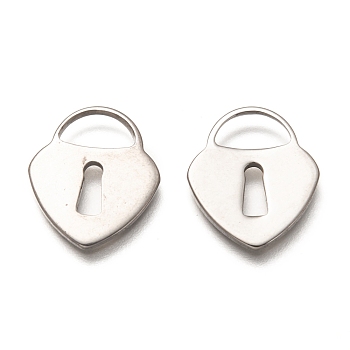 201 Stainless Steel Pendants, Heart Lock, Stainless Steel Color, 19x16.5x1.5mm, Hole: 9.5x5mm