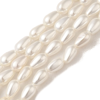 Electroplate Shell Pearl Beads Strands, Teardrop, Floral White, 6x4mm, Hole: 0.1mm, about 60~61pcs/strand, 16.14''~16.34''(40~41.5cm)