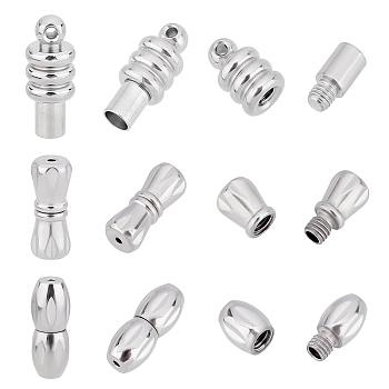 12 Sets 3 Style 304 Stainless Steel Screw Clasps, Mixed Shape, Stainless Steel Color, 12.5~16x5~6.5mm, Hole: 0.7~3mm, 4 sets/style