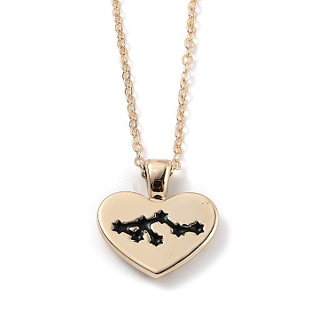 Golden Plated Heart with Constellation/Zodiac Sign Alloy Enamel Pendant Necklaces, Black, Leo, 17.2~17.63 inch(43.7~44.8cm)