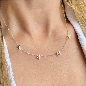 Stylish 925 Silver MAMA Letter Link Chain Necklaces for Mother's Day Gift, Silver, 15.75 inch(40cm)