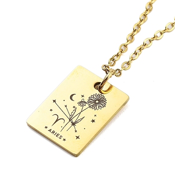 Birthday Flower 304 Stainless Steel Pendant Nacklaces For Women, Cable Chain Necklaces, Real 18K Gold Plated, Aries, 17.72 inch(45cm), pendant: 17x13mm