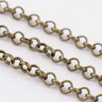 Iron Rolo Chains, Belcher Chain, Unwelded, with Spool, Lead Free and Nickel Free, Antique Bronze Color, Size: Chain: about 3mm in diameter, 1mm thick, about 32.8 Feet(10m)/roll