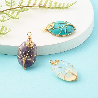 Natural & Synthetic Gemstone Wire Wrapped Pendants(PALLOY-JF00744)-2