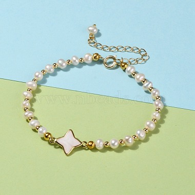 Natural White Shell Star Link Bracelets(BJEW-JB05780-02)-5