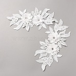 Polyester & Plastic Pearl & Rhinestone Ornament Accessories, Flower Embroidery Ornament Accessories, White, 234x110x6mm(PATC-WH0008-104B)