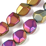 Electroplate Glass Beads Strands, Frosted, Faceted Polygon, Magenta, 12.5x9.5x7mm, Hole: 1mm, about 50pcs/strand, 23.86 inch(60.6cm)(EGLA-C009-01A-FP01)