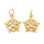 Rack Plating Brass Micro Pave Clear Cubic Zirconia Pendants, Long-Lasting Plated, with Jump Rings, Lead Free & Cadmium Free, Snowflake, For Christmas, Golden, 13x11x2.5mm, Hole: 3mm(KK-B093-04B-G)