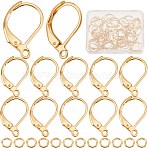 50Pcs 304 Stainless Steel Leverback Earring Findings, with Horizontal Loops & 50Pcs Rack Plating Brass Jump Rings, Real 24K Gold Plated, 15.5x10x1.5mm, Hole: 1.5mm(DIY-CN0002-51)