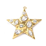 304 Stainless Steel Cubic Zirconia Pendants, Golden, Star, 42.5x42.5x5mm, Hole: 2x3mm(STAS-Z182-07G-03)
