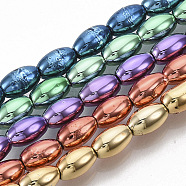 Electroplated Non-magnetic Synthetic Hematite Beads Strands, Oval, Mixed Color, 8x5mm, Hole: 1mm, about  51~52pcs/Strand, 15.94 inch(40.5cm)(G-S365-002A)