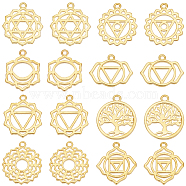 Elite 32Pcs 8 Styles Brass Pendants, Long-Lasting Plated, Hollow, Mixed Shapes, Real 18K Gold Plated, 12.5~17x12.5~16.5x1~1.5mm, Hole: 1~1.6mm, 4pcs/style(KK-PH0005-77)