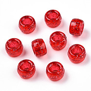 Transparent Plastic Beads, with Glitter Powder, Barrel, FireBrick, 9x6mm, Hole: 3.8mm(X-KY-T025-01-B05)