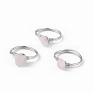 Natural Rose Quartz Chips Finger Ring, Platinum Brass Wire Wrap Jewelry for Women, Inner Diameter: 18mm(RJEW-L082-03P-04)