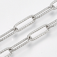 304 Stainless Steel Paperclip Chains, Drawn Elongated Cable Chains, Soldered, Textured, Stainless Steel Color, 12.5x4x1mm(STAS-T045-10)