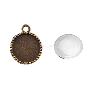 Pendant Making Sets, with Alloy Pendant Cabochon Settings and Glass Cabochons, Flat Round, Nickel Free, Antique Bronze, Tray: 14mm, 20.5x17x2mm, Hole: 2mm, 13.5~14x4mm(DIY-X0288-27AB-NF)