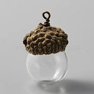 Glass Ball Pendants, with Natural Acorn Shell Cap, Autumn Theme, Clear, 30x18mm, Hole: 2mm(FIND-WH0034-11C)